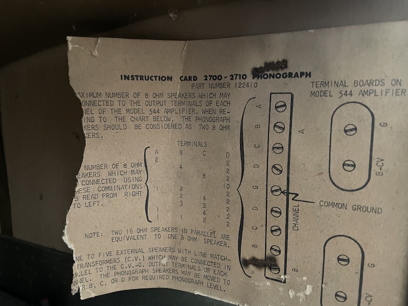 Wurlitzer 2710 speaker hookup diagram